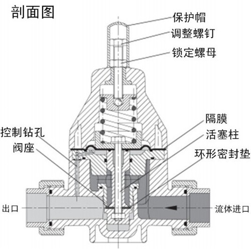 塑料法蘭式背壓閥剖面圖